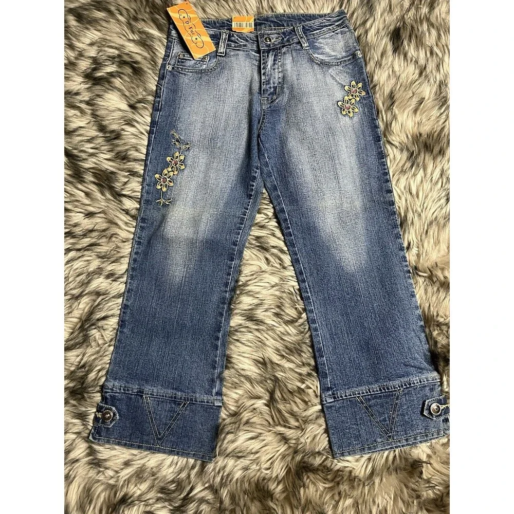 D Fuz Design Fusion Y2K Denim Capri Jeans Juniors Sz 7 Nwt